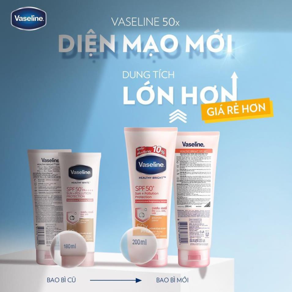 Vaseline 50x Serum chống nắng cơ thể SPF50 + dưỡng da sáng khoẻ 200ML