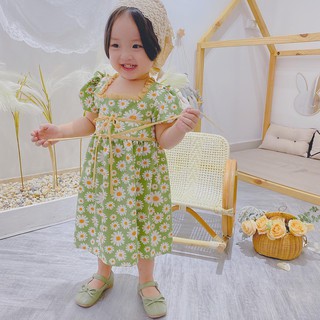 Váy đầm hoa cúc vintage cho bé gái mùa hè