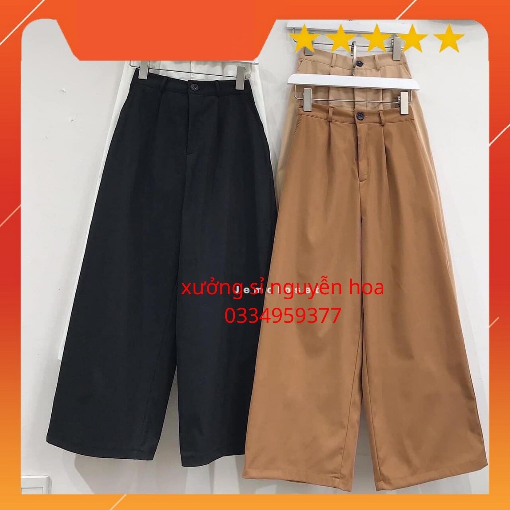 Quần kaki ống suông culottes tôn dáng 4 màu đen/be/nâu/trắng (kèm video/ảnh thật) Nguyễn Hoa