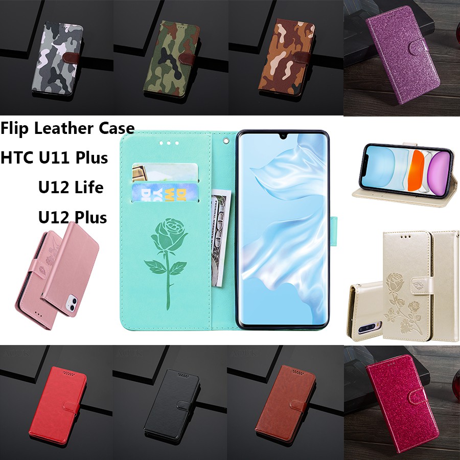 Bao da điện thoại PU kiểu ví thẻ gập từ tính chống rơi có giá đỡ cho HTC U12 Life Eyes U11 Plus