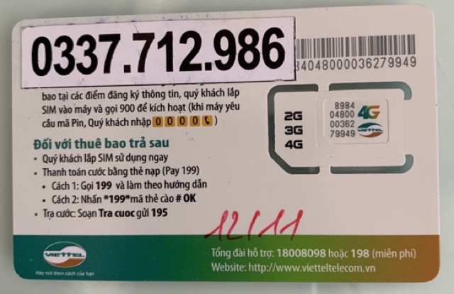 Sim 4G Viettel V90 Tặng 60Gb/tháng, 50p ngoại mạng và miễn phí gọi nội mạng . Trong 12 tháng
