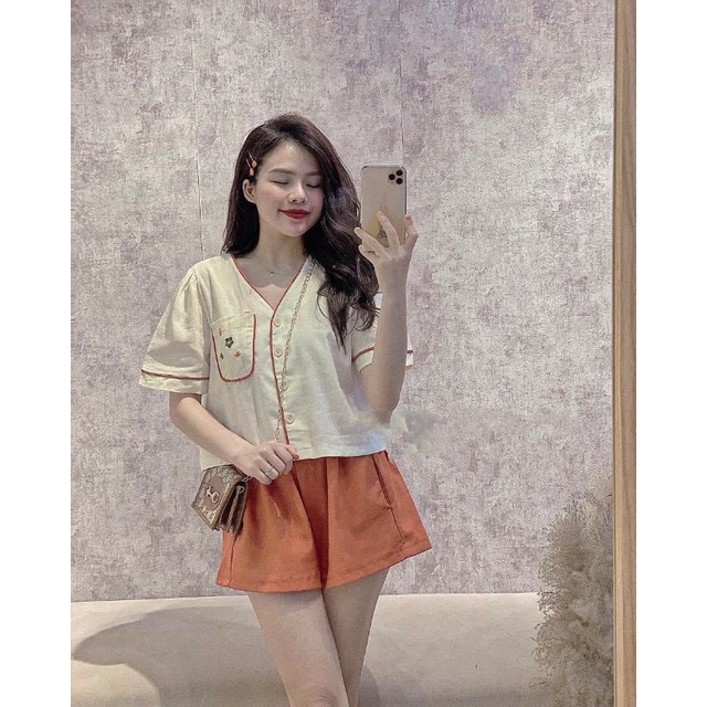 Sét bộ đùi áo viền mí thêu hoa 🎀 FREESHIP 🎀 Chất đũi xước QC siêu đẹp