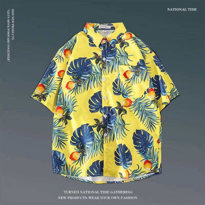 Áo sơ mi nam ngắn tay, Phong cách bãi biển Hawaii, Hoa phong cách Hồng Kông rời, Đồ đôi đa năng