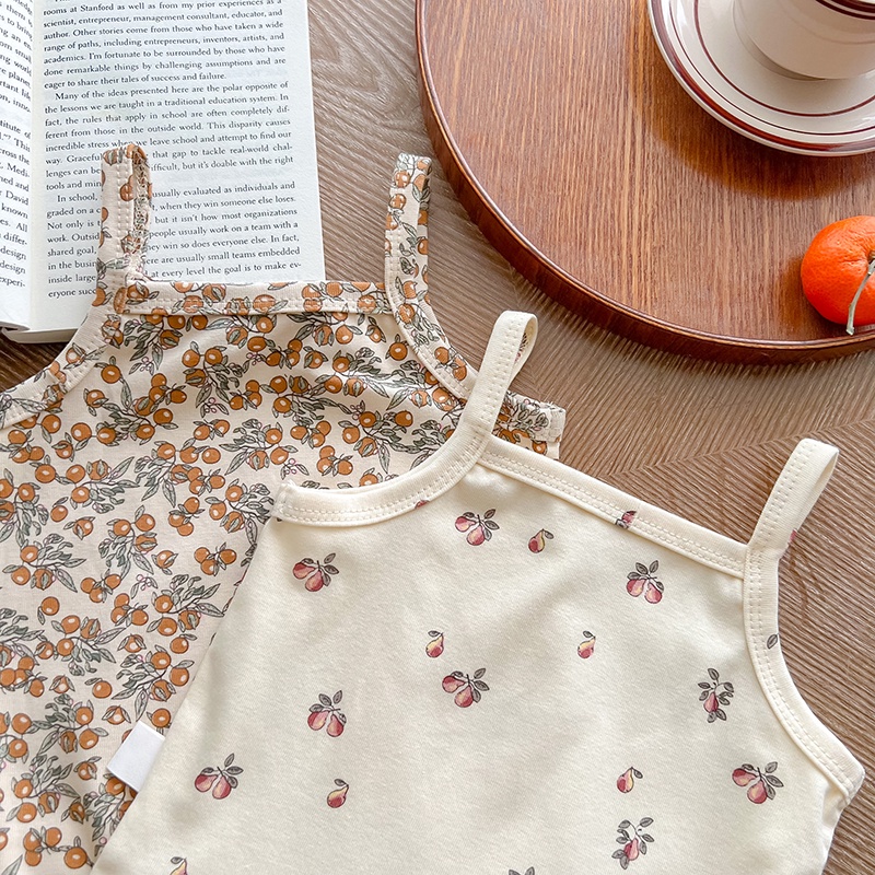 Bộ Áo Liền Quần Hai Dây Vải Cotton Mỏng In Hoa Thời Trang Mùa Hè Cho Bé