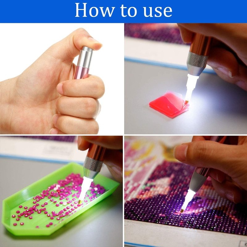 1 Bộ Dụng Cụ Làm Tranh Đính Đá Có Đèn Led Diy