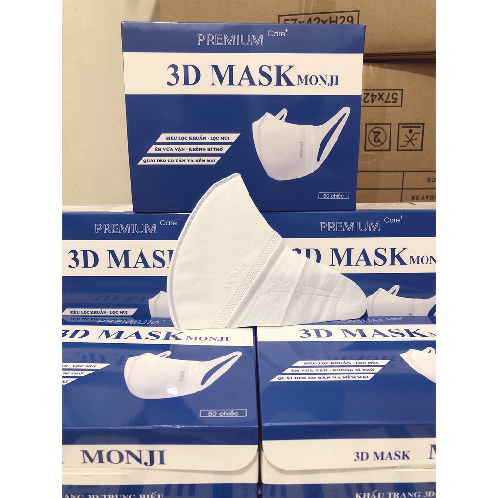 [Chính Hãng] Khẩu Trang 3D MASK Monji hộp 50 cái lọc bụi kháng khuẩn