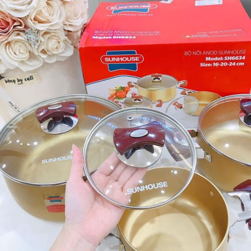 Bộ nồi Sunhouse ANOD SH-6634 (Dùng Cho Bếp Hồng ngoại)