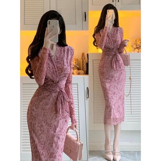 2024 đầm midi body váy body Đầm midi tay dài thiết kế thanh lịch quyến rũ cho nữ