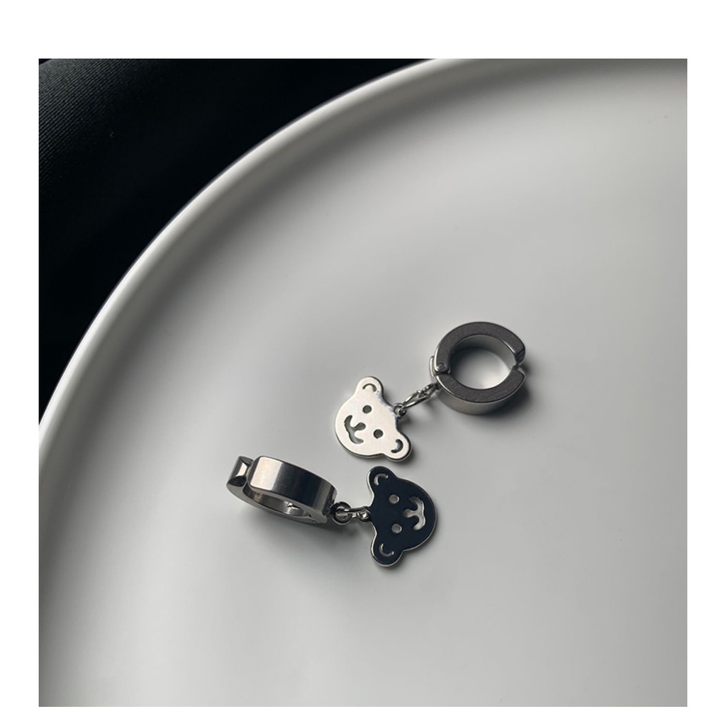 Khuyên Tai Hình Tròn Họa Tiết Gấu Phong Cách Hiphop Thời Trang