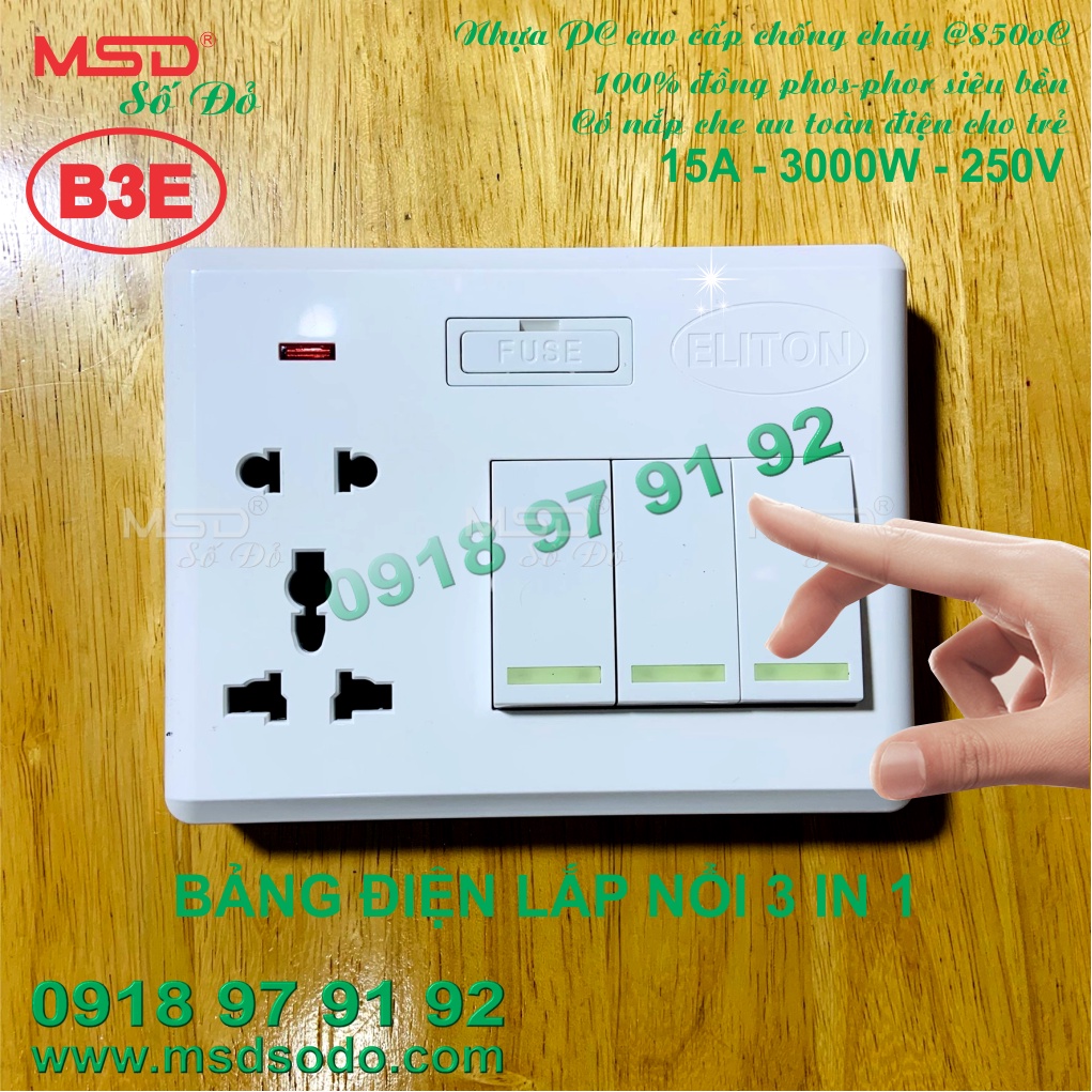 TAPLO ĐIỆN ELITON - 1 CÔNG TẮC 2 Ổ CẮM - 15A250V - B1E
