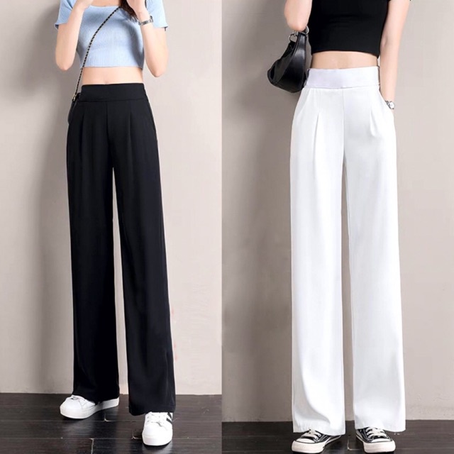 Quần ống rộng khóa sườn - Quần culottes dáng suông hàng cực đẹp (3 màu đen, be, trắng)