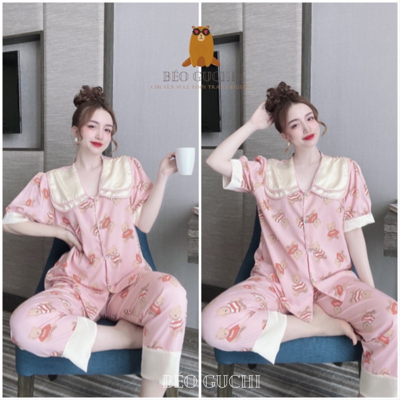 Dài TN 50-110kg K22L Béo Guchi Bigsize Pijama Lụa cao cấp-Đồ bộ nữ đồ ngủ đồ mặc nhà xinh