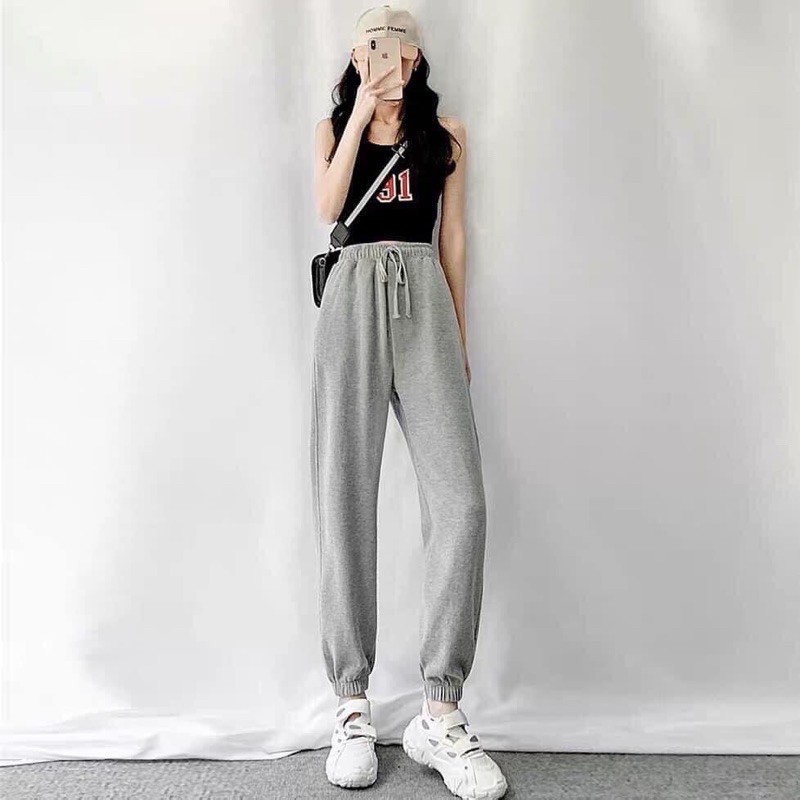 Quần nỉ jogger trơn cho nữ hàng may đẹp phom rộng