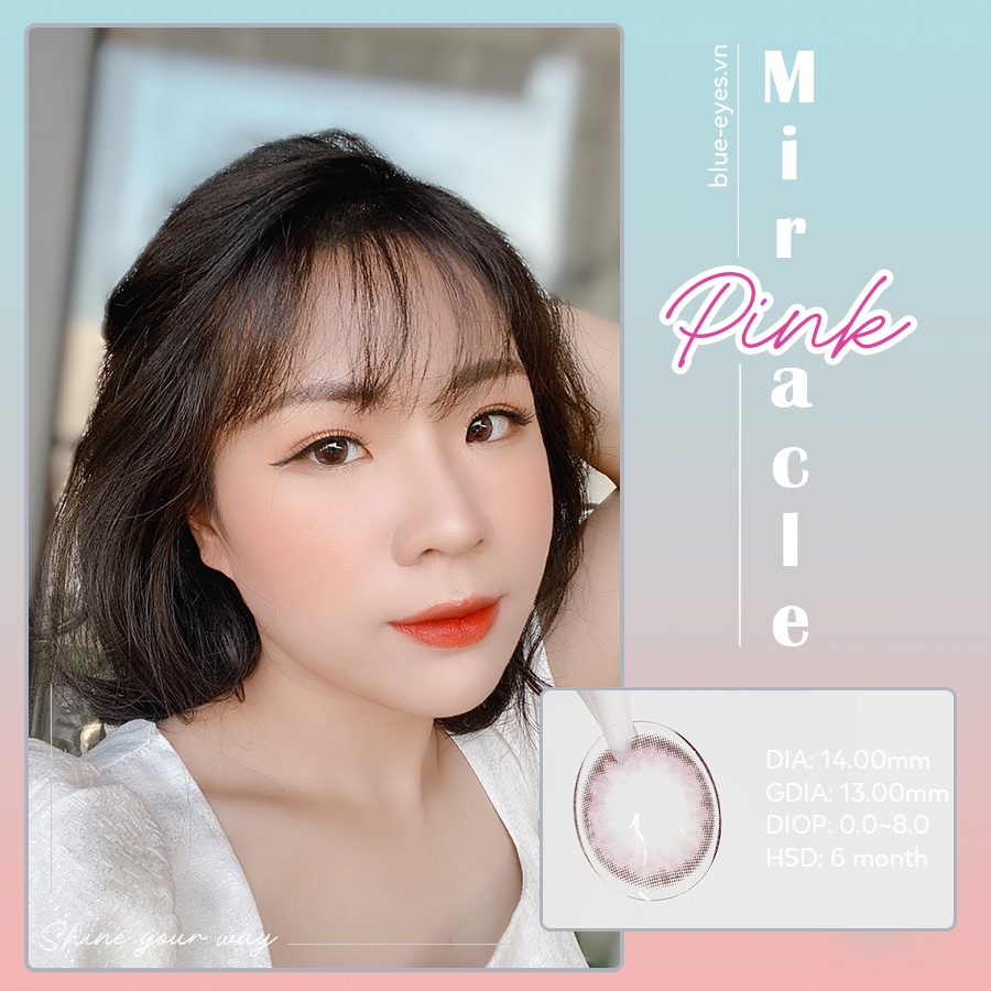 &lt;NEW ARRIVAL&gt; Kính áp tròng Hàn Quốc Blue Eyes - MIRACLE PINK - Lens màu hồng viền xám - lens nội địa Hàn Quốc