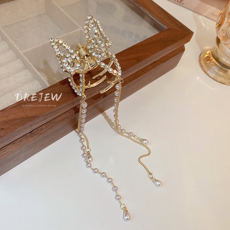 DREJEW Kẹp tóc hình bướm đính kim cương giả cao cấp phong cách Nhật Hàn sang trọng
