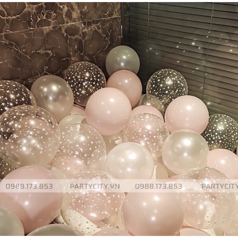 Mix 50 bóng nhũ, bóng pastel và bóng in hình ngôi sao trang trí sinh nhật, trang trí tiệc cưới, decor