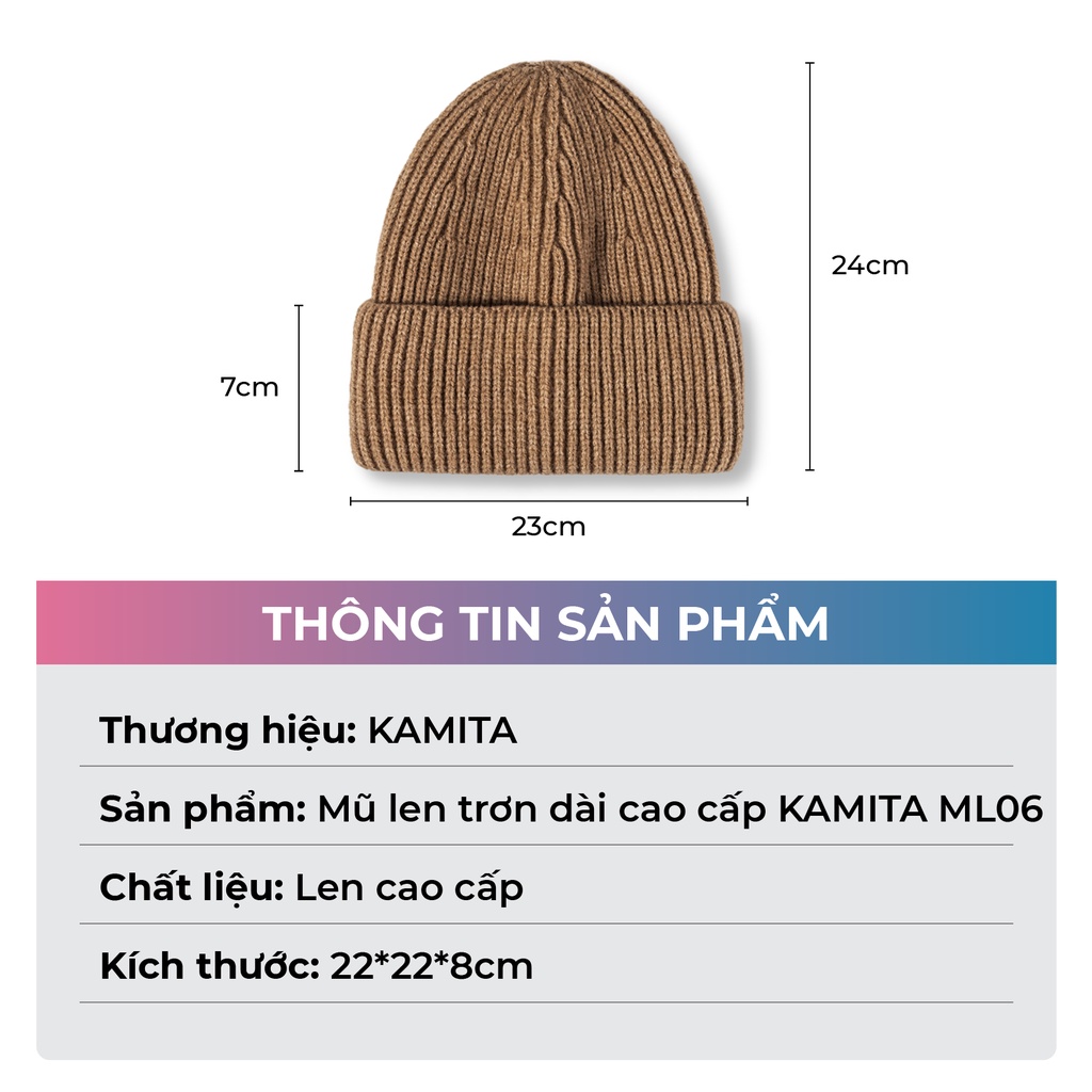 Mũ Len Trơn Dài Cao Cấp KAMITA Dày Dặn Mùa Đông, Nón Len Trơn Beanie Đẹp Unisex Nam Nữ Thời Trang Hàn Quốc ML06