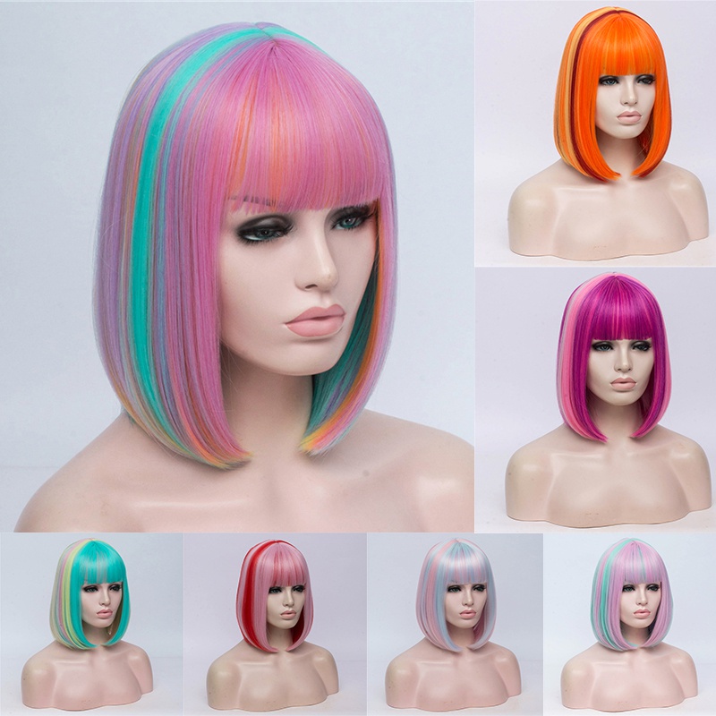 Women's New Fashion Short Straight Hair Wig with Bangs