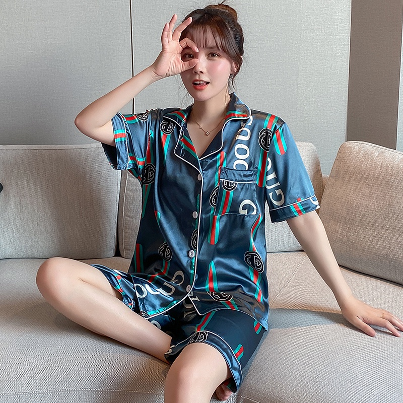 Bộ Đồ Ngủ Tay Ngắn Vải Lụa Satin Mềm Chất Lượng Cao Cỡ Lớn M-5XL Cho Nam Nữ