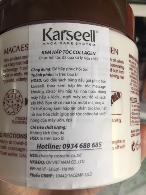Kem ủ tóc Karseell 500ml dạng hủ ( hàng chính hãng)
