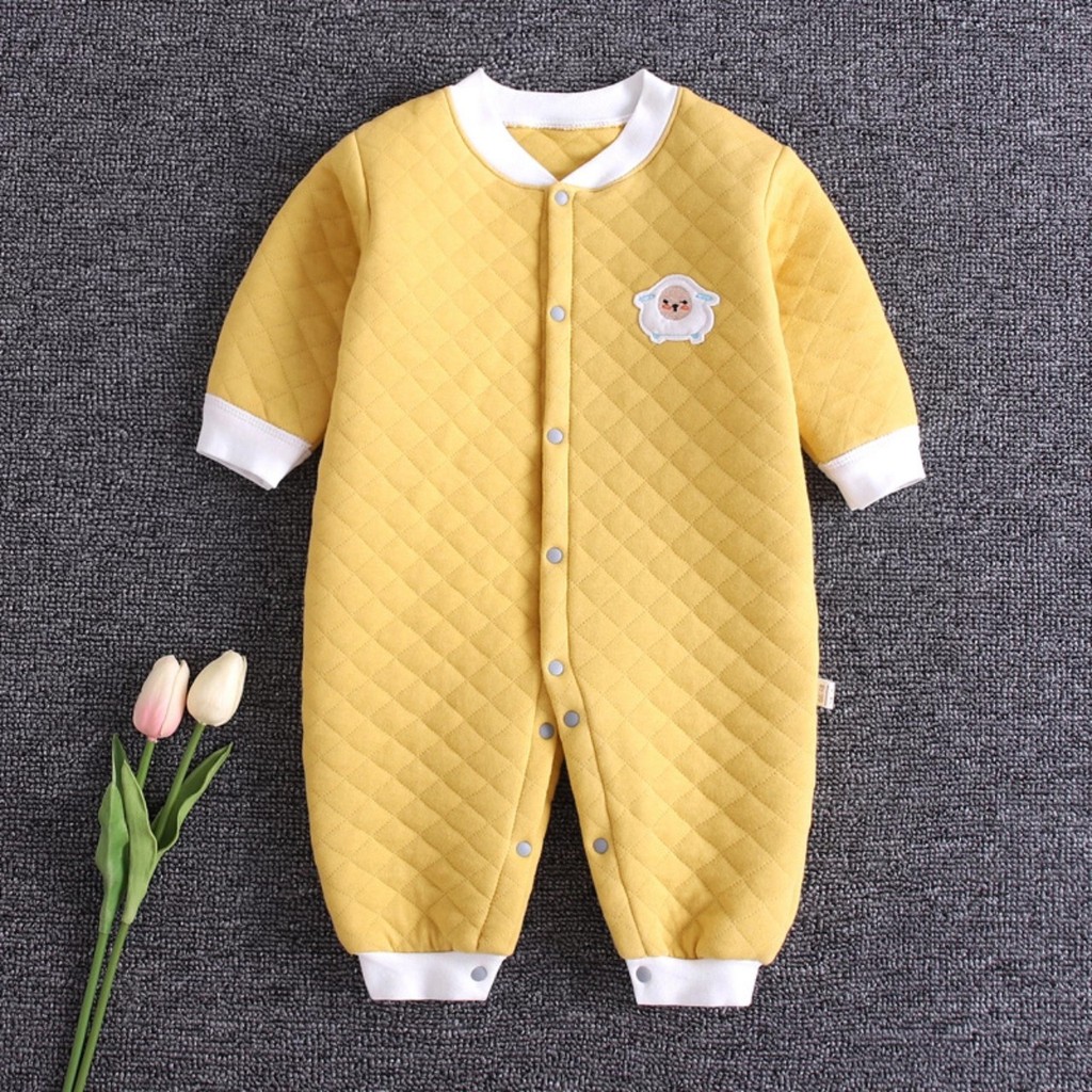 Body dài  liền thân trần bông, bodysuit dài tay cotton cho bé trai và bé gái sơ sinh từ 3-15kg, họa tiết trơn - 𝐁𝐃𝟑𝟑