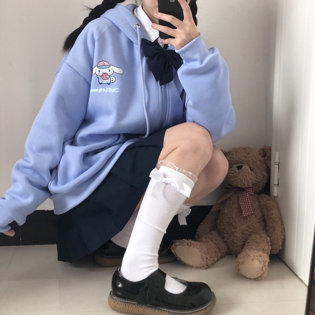 My Melody Kawaii Kuromi Cinnamoroll Sanrio for Girls, Nhật Bản Hoodie Thời trang dạo phố Harajuku Dài tay Hoodie Nữ Dây kéo Cardigan