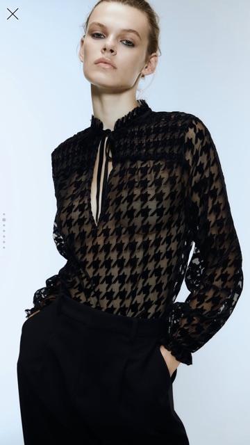 Xả thanh lý Áo Zara sz M hoạ tiết Houndstooth phủ lông mịn,