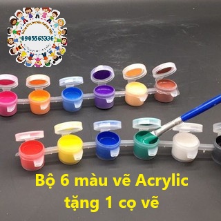 Bộ 6 màu vẽ Acrylic tặng 1 cọ vẽ - Màu Acrylic Mini Vẽ Áo, Tô Tượng, Vẽ 3D, Giày, Thủy Tinh, Gỗ