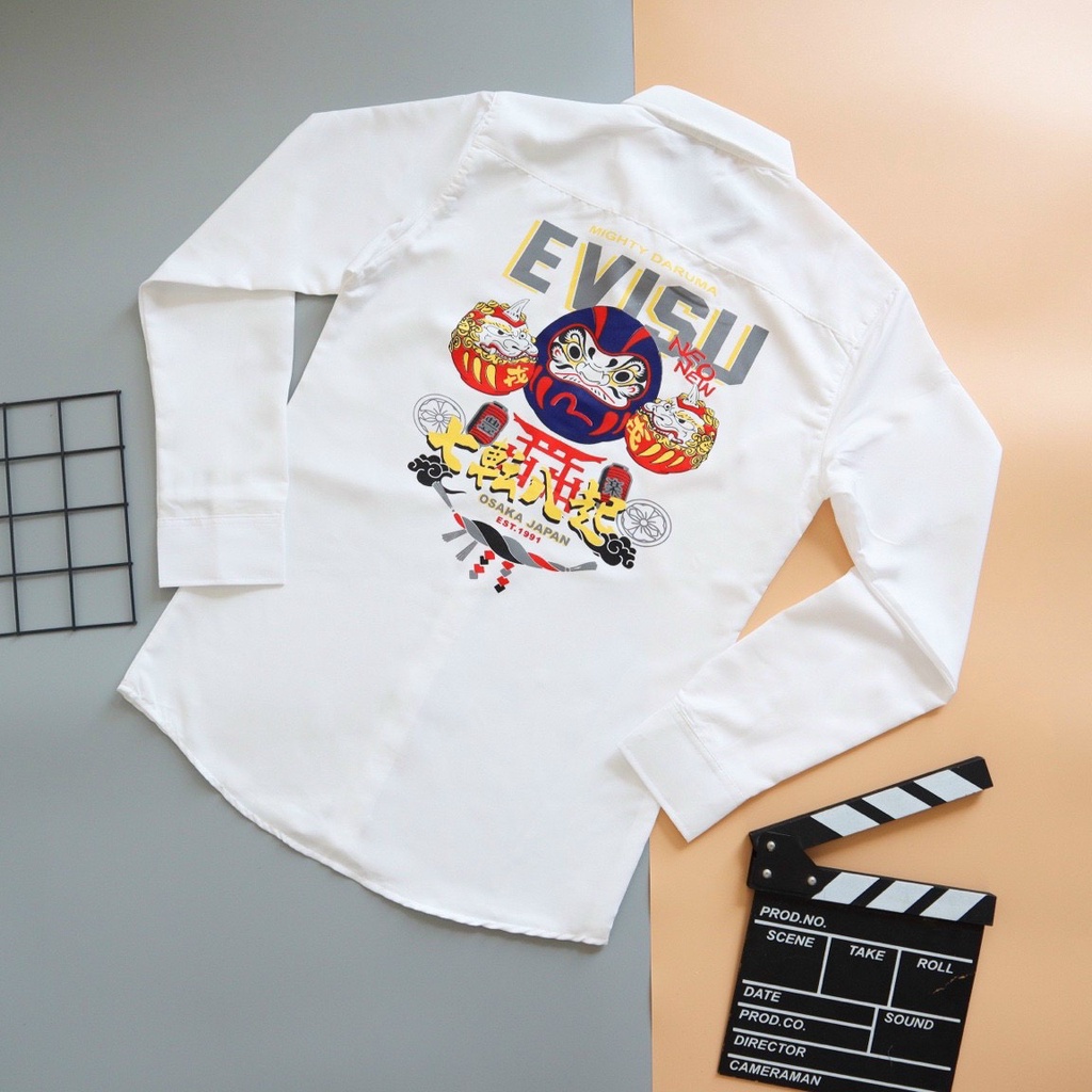 Mua Áo Sơ Mi Nam Tay Ngắn EVISU Vải Lụa Kate Mềm Mịn Hình In Sắc Nét ...