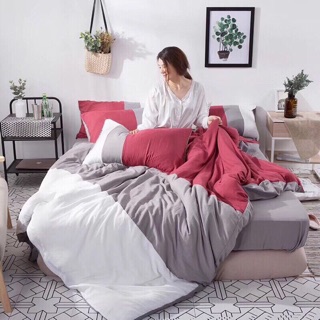 Bộ Ga Gối Chăn Phao(trần liền ruột) Chất liệu Đũi Phối Màu cá tính -> được chọn mẫu