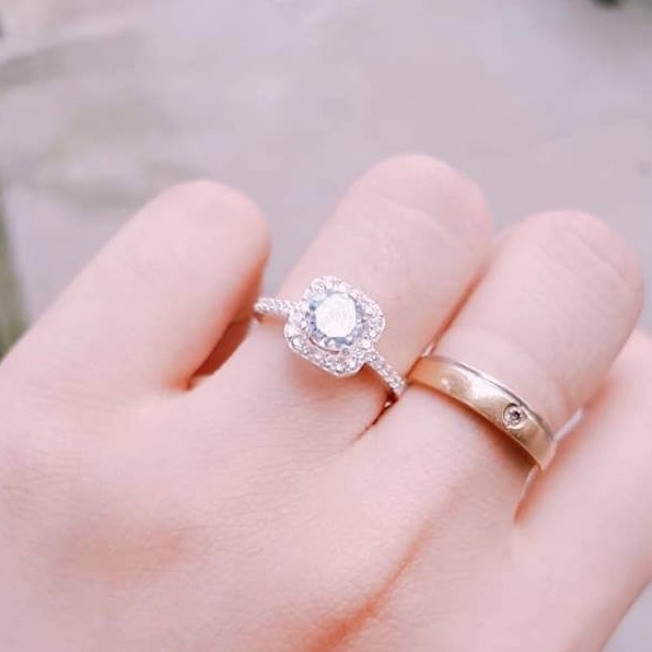NHẪN ĐÁ NỮ BẠC TA, MẶT VUÔNG, BẠC NGUYỄN KHÁNG