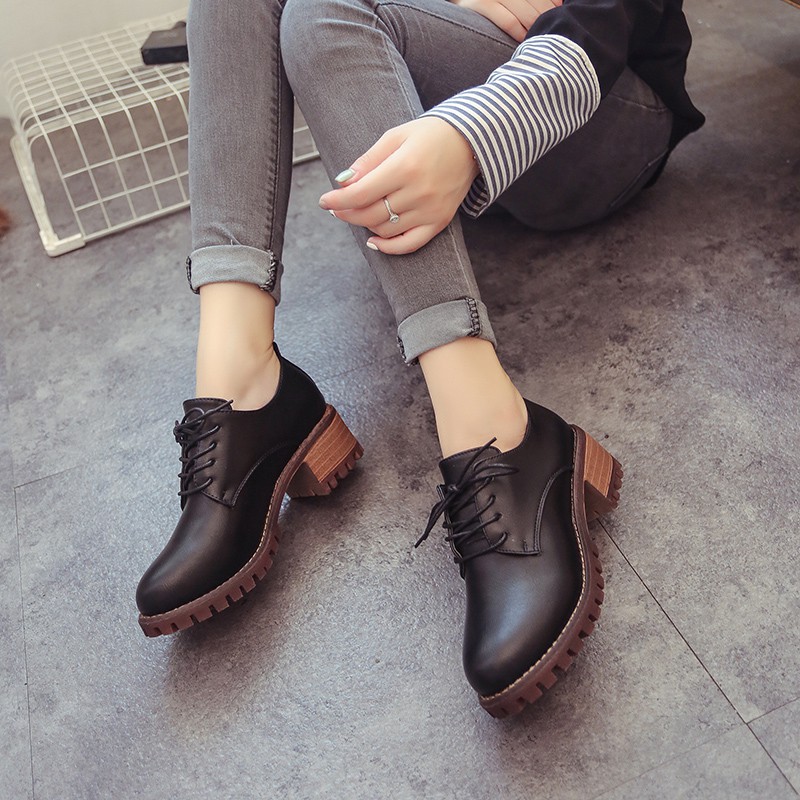 Boots combat/Boots cổ ngắn/Giày nữ, gót thô, thời trang, phong cách học sinh | BigBuy360 - bigbuy360.vn