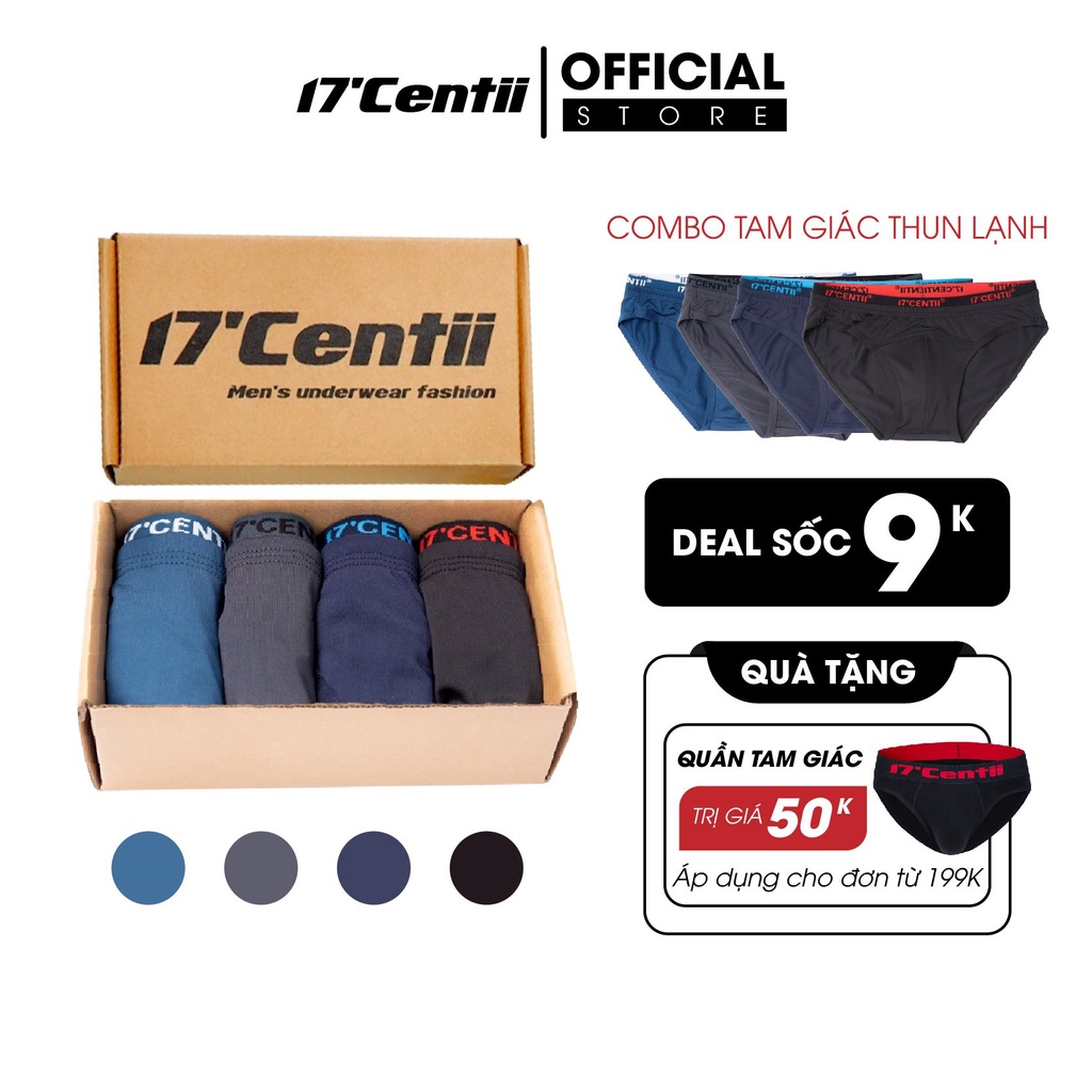Combo 4 Quần Sịp Tam Giác Nam Thun Lạnh 2 Lưng 17CENTII Tôn Dáng Ôm Trọn Vòng 3 Tôn Dáng Kháng Khuẩn