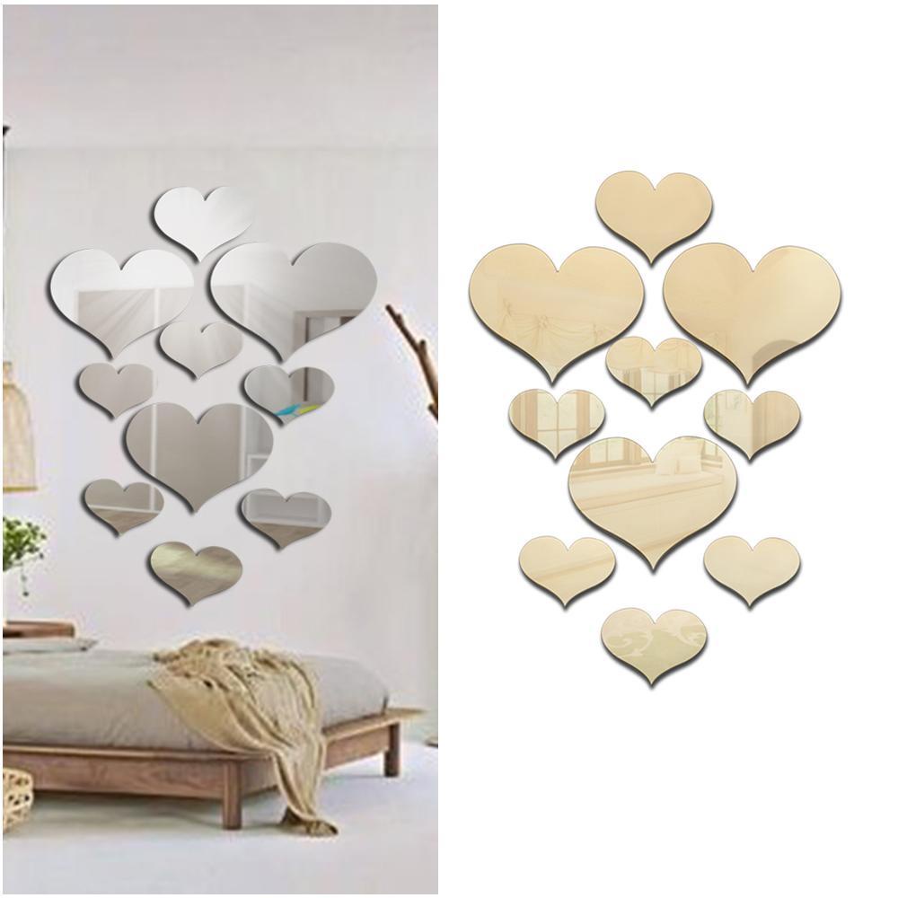 Bộ 10 Miếng Dán Tường Tráng Gương Hình Trái Tim 3D Độc Đáo