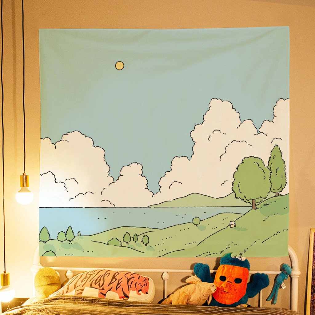 New ins cute cartoon background cloth wall cloth tapestry Internet celebrity layout room decoration student dormitory bed head cloth nnwE