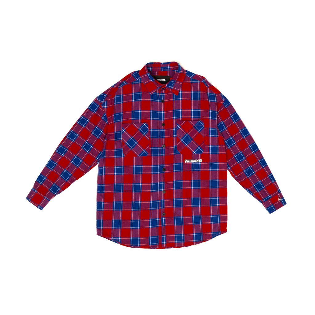 5THEWAY® /stroke/ BIG LOGO FLANNEL SHIRT™ in RED/WHITE aka Áo Sơ Mi Form Flannel Đỏ