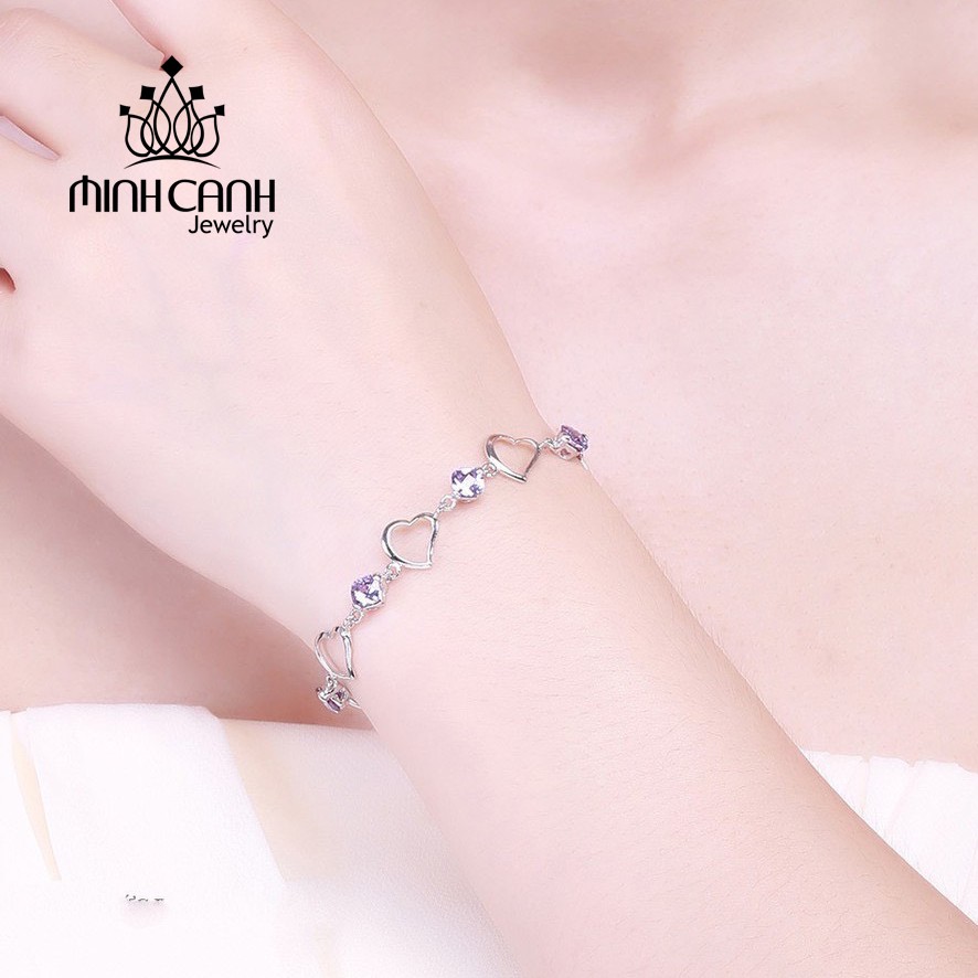 Lắc Tay Bạc Nữ Trái Tim Ngọt Ngào Đá Tím - Minh Canh Jewelry