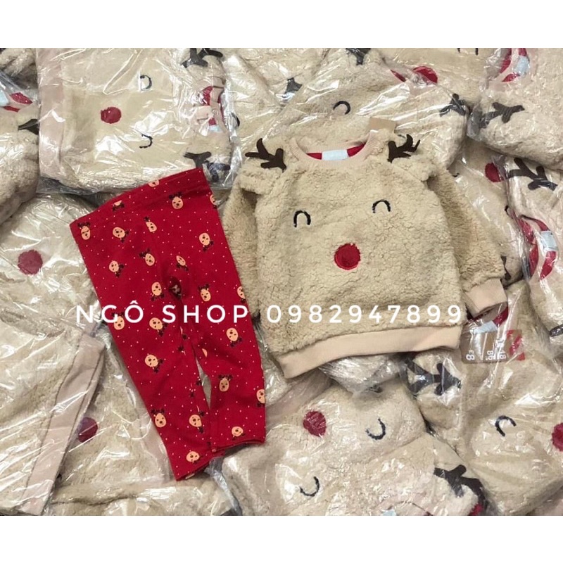 Bộ Nỉ Bông Noel Primark xuất xịn Hình Tuần Lộc Cho Bé