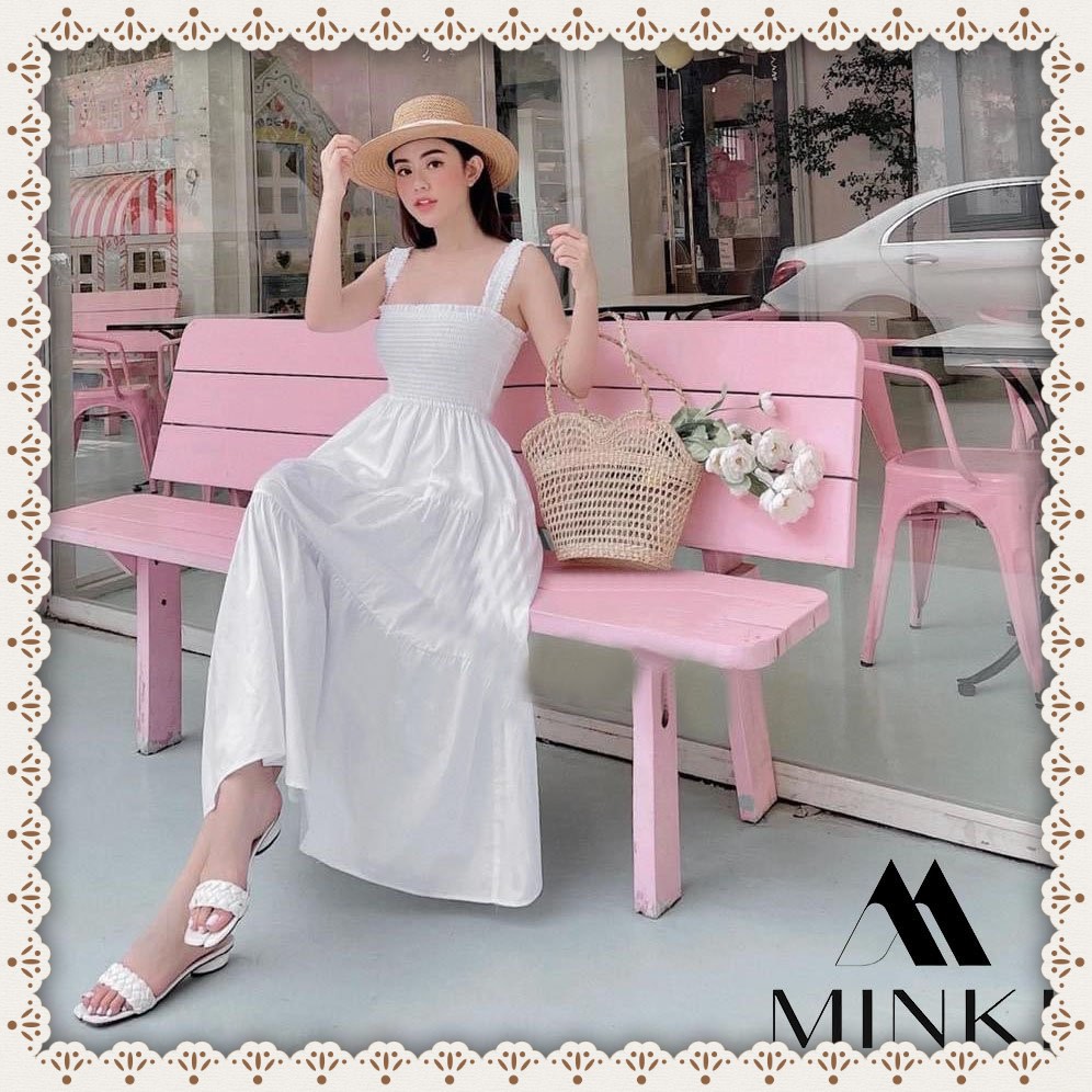 [HÀNG THIẾT KẾ] Váy Maxi Chun Ngực Moking Dây Bản To - Chất Liệu Thô Nhập Khẩu - 3 Màu Xanh Pastel/ Hồng Pastel/ Trắng