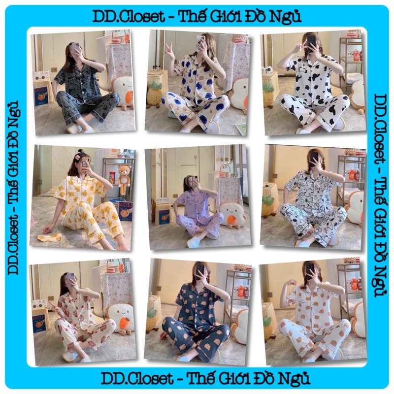 Bộ đồ ngủ pijama nữ cộc tay quần dài chất lụa Kate Thái mềm mịn nhiều màu nhiều mẫu hình dễ thương - CD0055