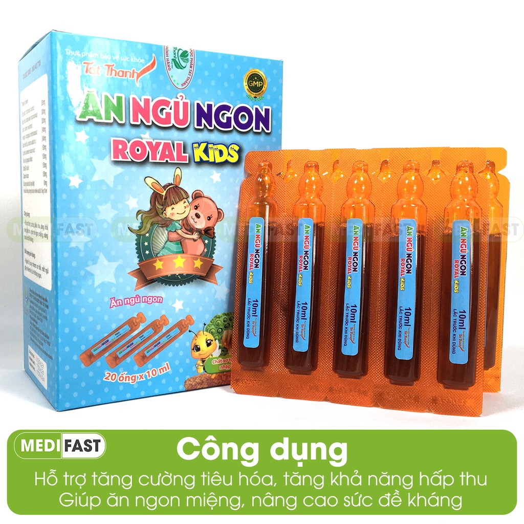 Ăn Ngủ Ngon Royal Kids Tất Thành - Giúp bé ăn ngủ ngon, không còn mồ hôi trộm từ đẳng sâm, sữa ong chúa - Hộp 20 ống