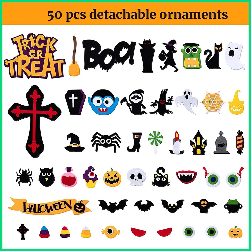 Set 50 Tấm Nỉ Treo Tường Trang Trí Halloween Sáng Tạo DIY