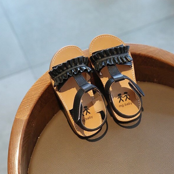 Dép sandal bé gái - Giày sandal quai dán viền bèo chất da PU siêu mềm chính hãng MG Baby cho bé V621