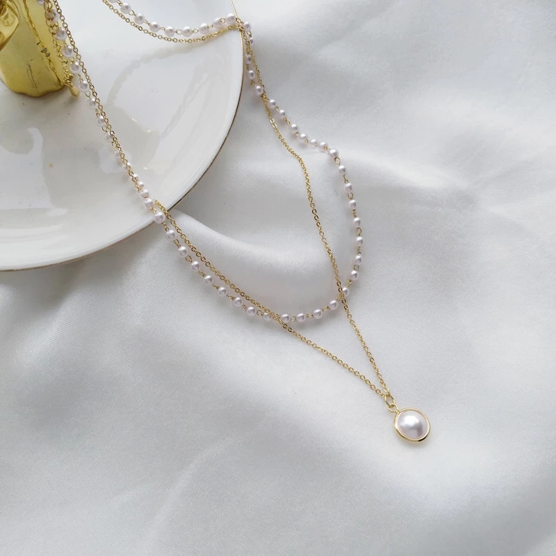 Dây chuyền thời trang thiết kế nhiều lớp đính hạt ngọc trai thanh lịch phong cách cổ điển