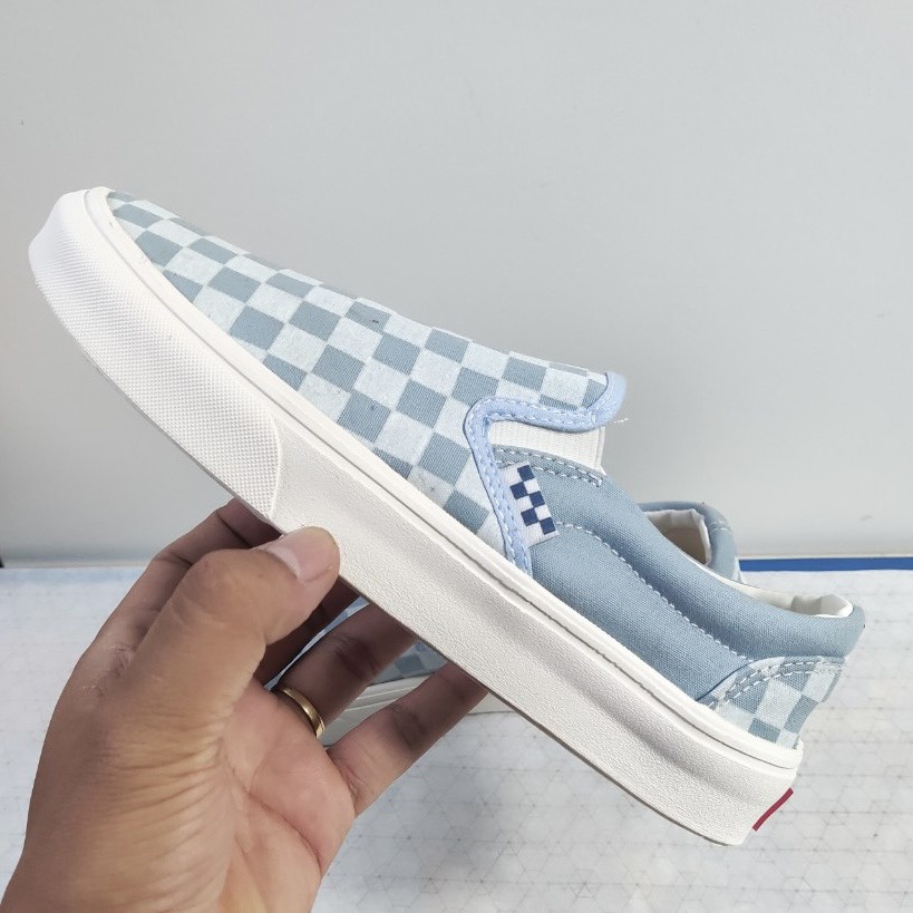 Giày Thể Thao Van Slip On Caro Xanh Ngọc