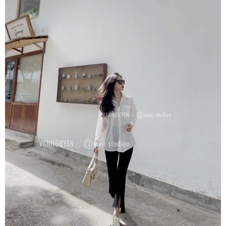 quần kaki ống loe rách gấu