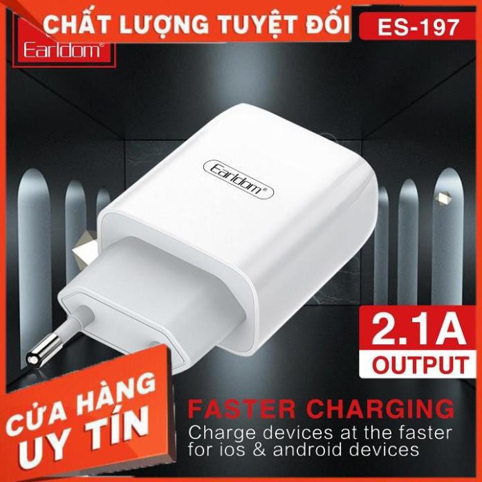 Bộ sạc cáp nhanh Earldom ES197 Chính Hãng 1 ổ cắm USB dành cho Iphone Samsung Ipad - BH 1 Năm