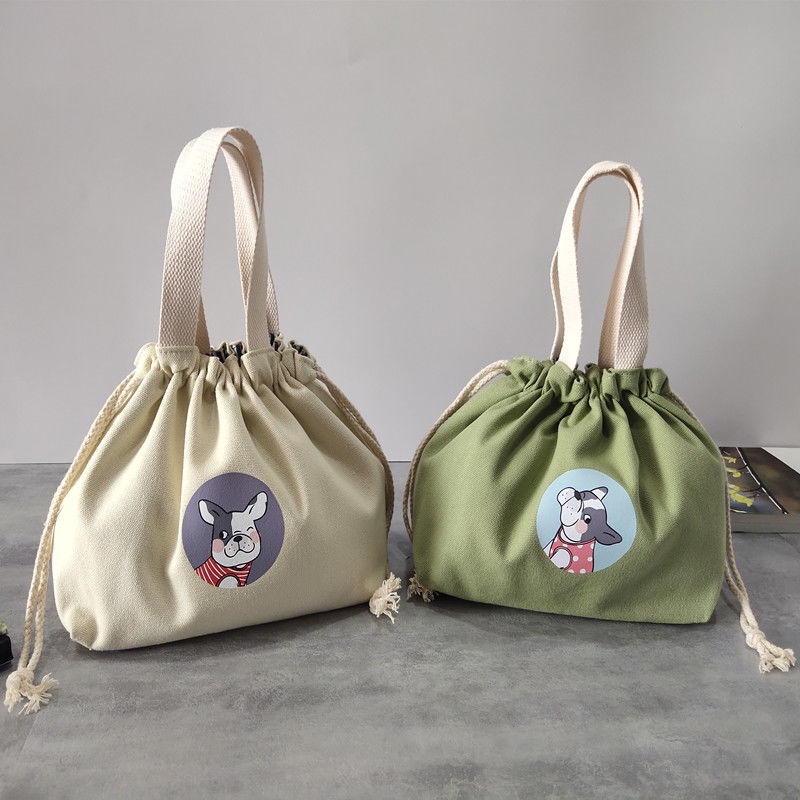 Túi Canvas Dây Rút Đựng Hộp Cơm Trưa Kiểu Hoạt Hình Đáng Yêu 8 Kiểu Lựa Chọn