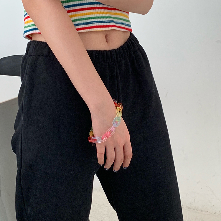Vòng Tay Mặt Dây Xích Màu Cầu Vồng Phong Cách Harajuku Đường Phố