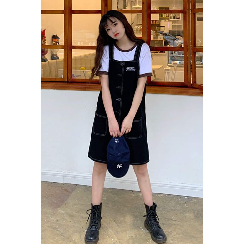 Váy yếm jean nữ chất thô mềm dễ mix đồ form rộng dáng suông | BigBuy360 - bigbuy360.vn